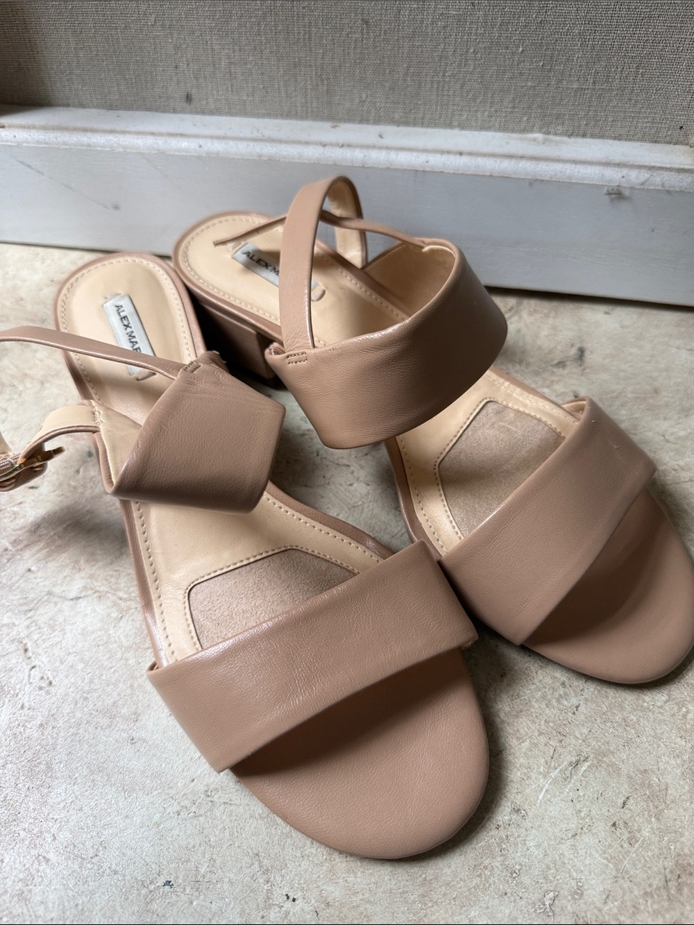 Alex Marie Blush Tan Wide-Strap Block Heel Sandals